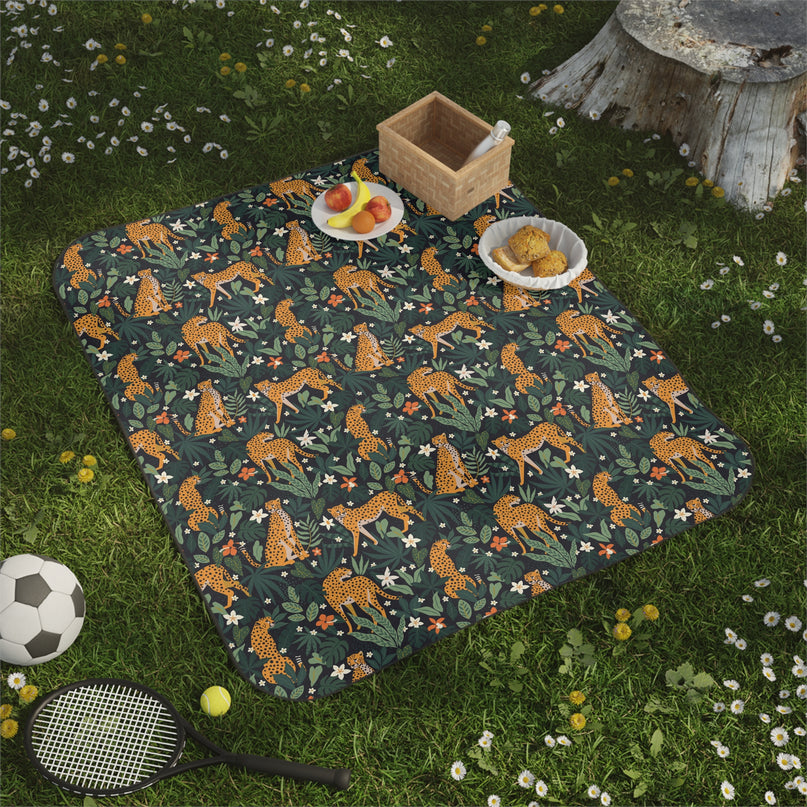 Jungle Leopard Picnic Blanket with Strap