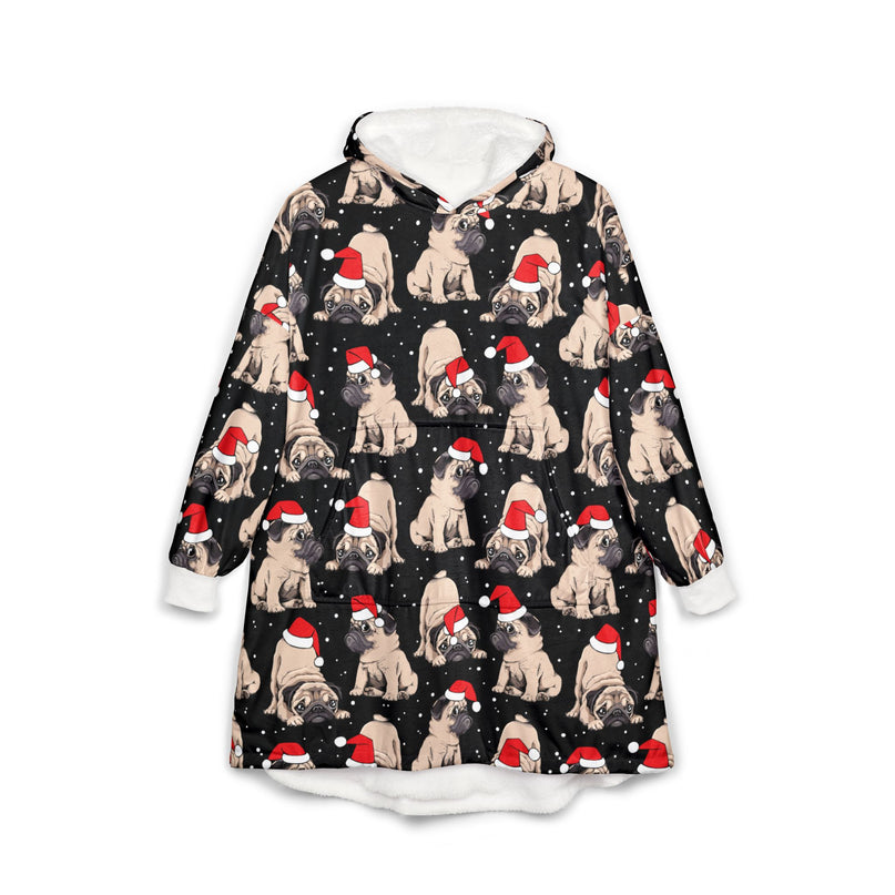 Pug Christmas Wearable Blanket Hoodie